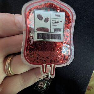 Glitter Blood Bag Full Of Coffee Badge Reel